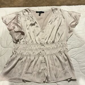 White House Black Market taupe or tan satin top Size L EUC